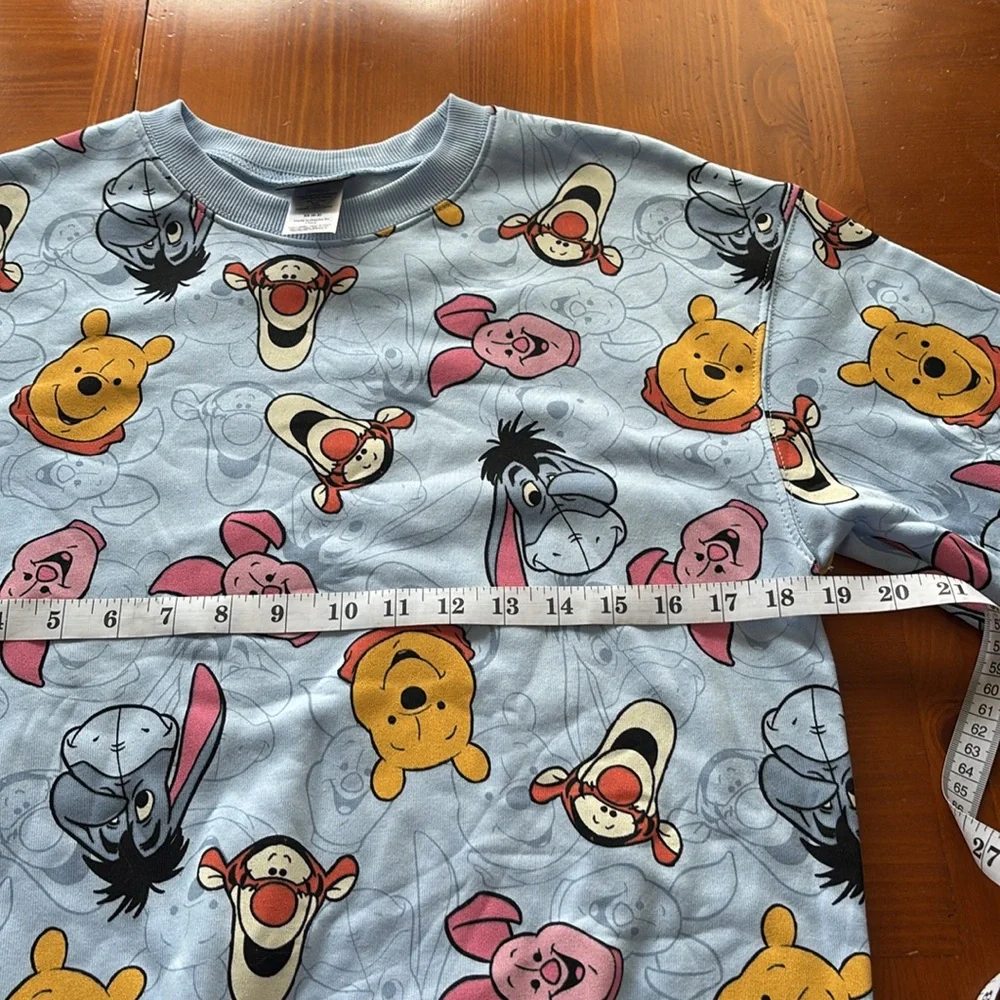 NWOT Disney Winnie the Pooh & Friends Allover Graphic Sweatshirt Light Blue XS - Picture 11 of 15
